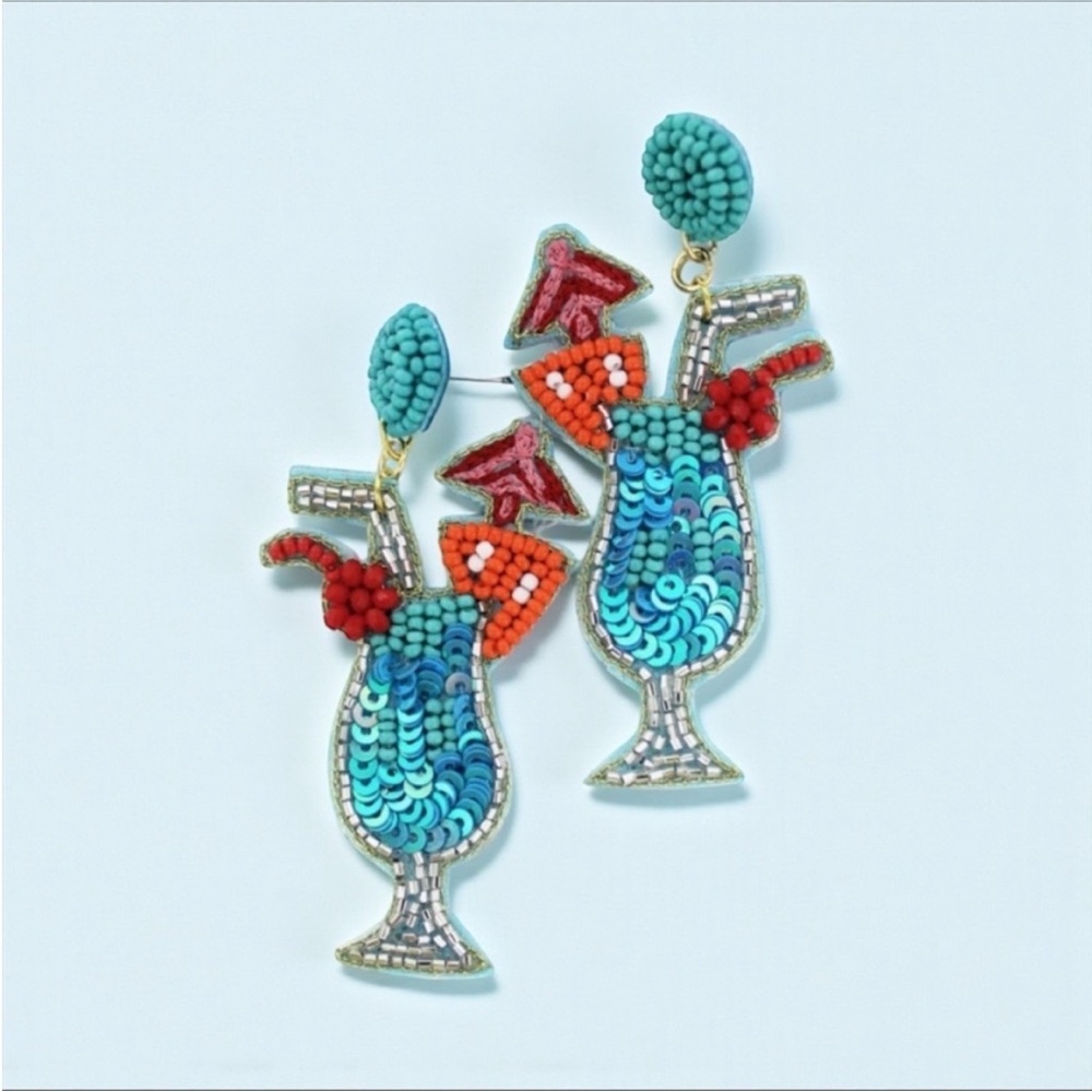 Embellished Beaded Cocktail Earrings | Tropical Statement Summer Jewelry